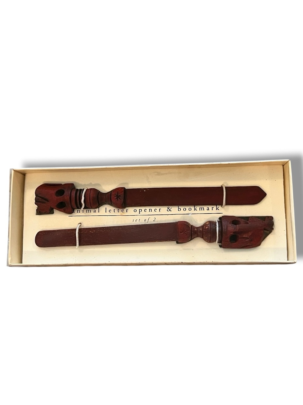 Vtg Carved Wood Animal Letter Opener & Bookmark Gift Set Of 2 (8”) India NOS D-2